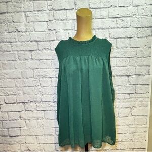 Women's Green Polka Dot Blouse with tie closure; Size XL